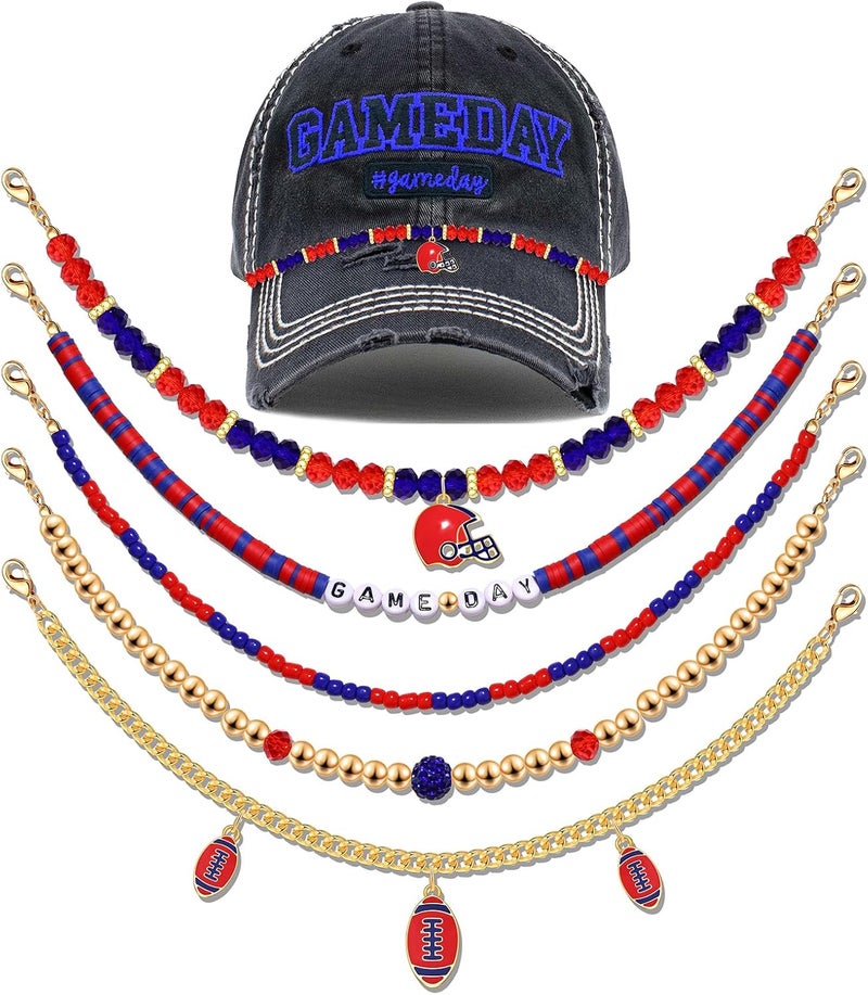 YAHPERN 5PCS Game Day Trucker Hat Chains Decorative Football Chains Baseball Cap Chains for Hat Bill Decoration Charms DIY Mesh - Image 1
